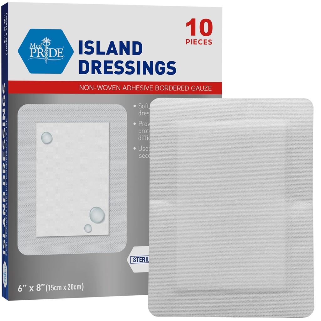 MED PRIDE Bordered Gauze Island Dressing,Sterile Absorbent,6x8 in,10-Count | Sterile