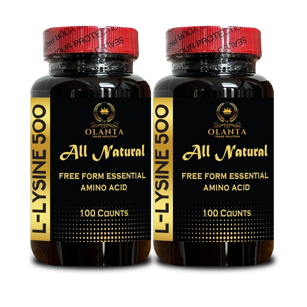 L-LYSINE Amino Acid Supplements - Lysine Supplement Supports Healthy Lip and Oral Tissue, Amino Acid Lysine Hydrochloride, Nitrogen Balance - 2 Bottles 200 Counts