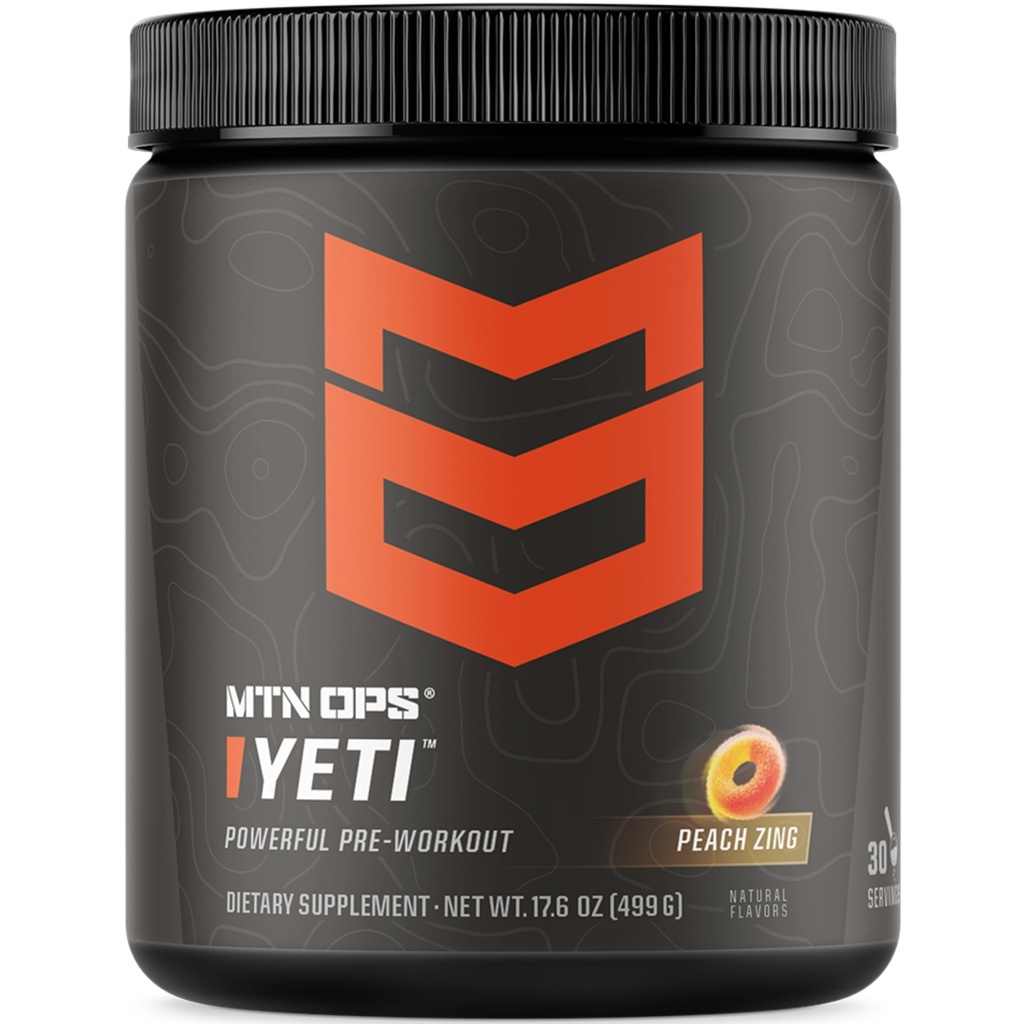 MTN OPS Yeti Pre-Workout Powder Energy Drink with Creatine, 200mg Caffeine & BCAAs with Beta Alanine, 30-Serving Tub, Peach Zing