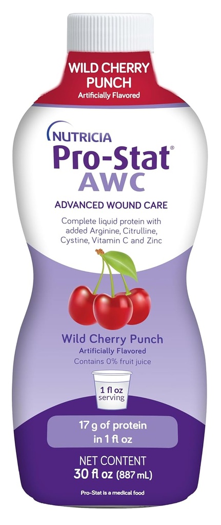 Pro- Stat Advanced Whound Care (AWC), Koncentruotas skystas baltymas Medicininis maistas - Laukiniai vyšnių punch Schior, 30 Fl Oz butelis