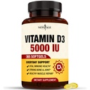NEW AGE Vitamin D3 5000 IU 125mcg Softgels - Support Immune Support, Strong Bone Health - Non-GMO, Gluten-Free, Dairy-Free,1 Year Supply (360 Softgels (Pack of 1))