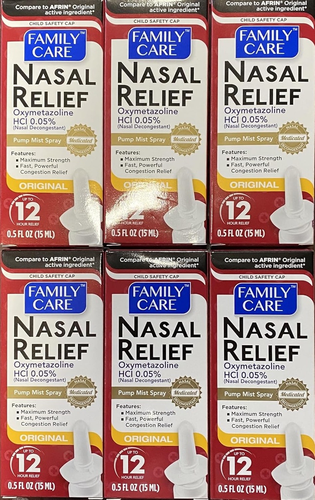 Assured Nasal Relief Spray, 12 Hour Pump Mist Oxymetazolin HCL, 0,5 fl. Oz (6 Pack)