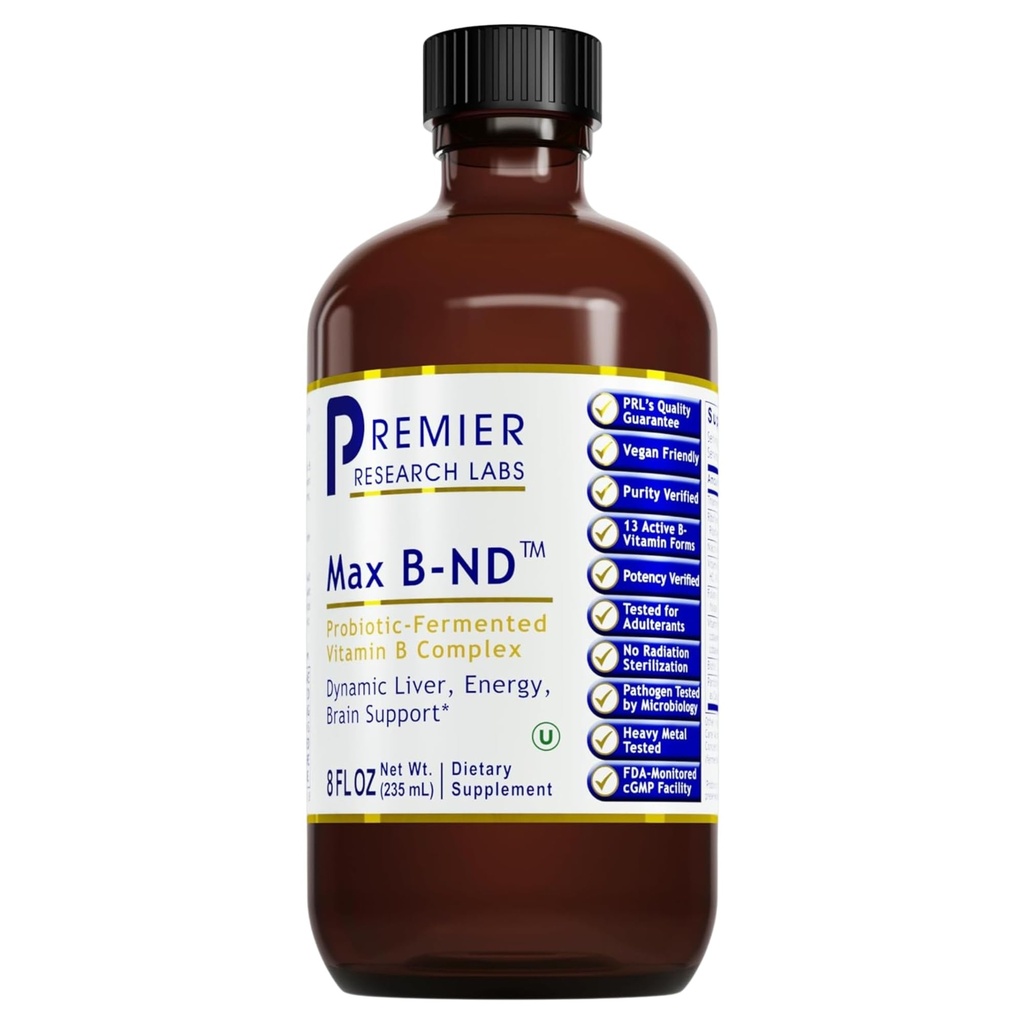Premier Research Labs Max B-ND - Liquid Vitamin B Complex for Liver & Brain Health, Sublingual Drops for Men & Women with Thiamin, B12 & B6-8 Fl Oz Bottle