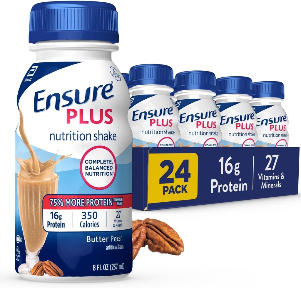Plus Butter Pecan Beslenme Shake | Meal Change Shake | içmeye Hazır | 16g protein ve 27 Vitamin ve Mineraller | 8 fl oz - 24 Pack