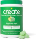 Creatine Monohydrate Gummies for Men & Women - Boost Focus, Strength, Endurance, Anti-Melting Formula, Vegan, Gluten-Free, Non-GMO, 1.5 Gram Creatine per Gummy (Sour Green Apple, 90 ct)
