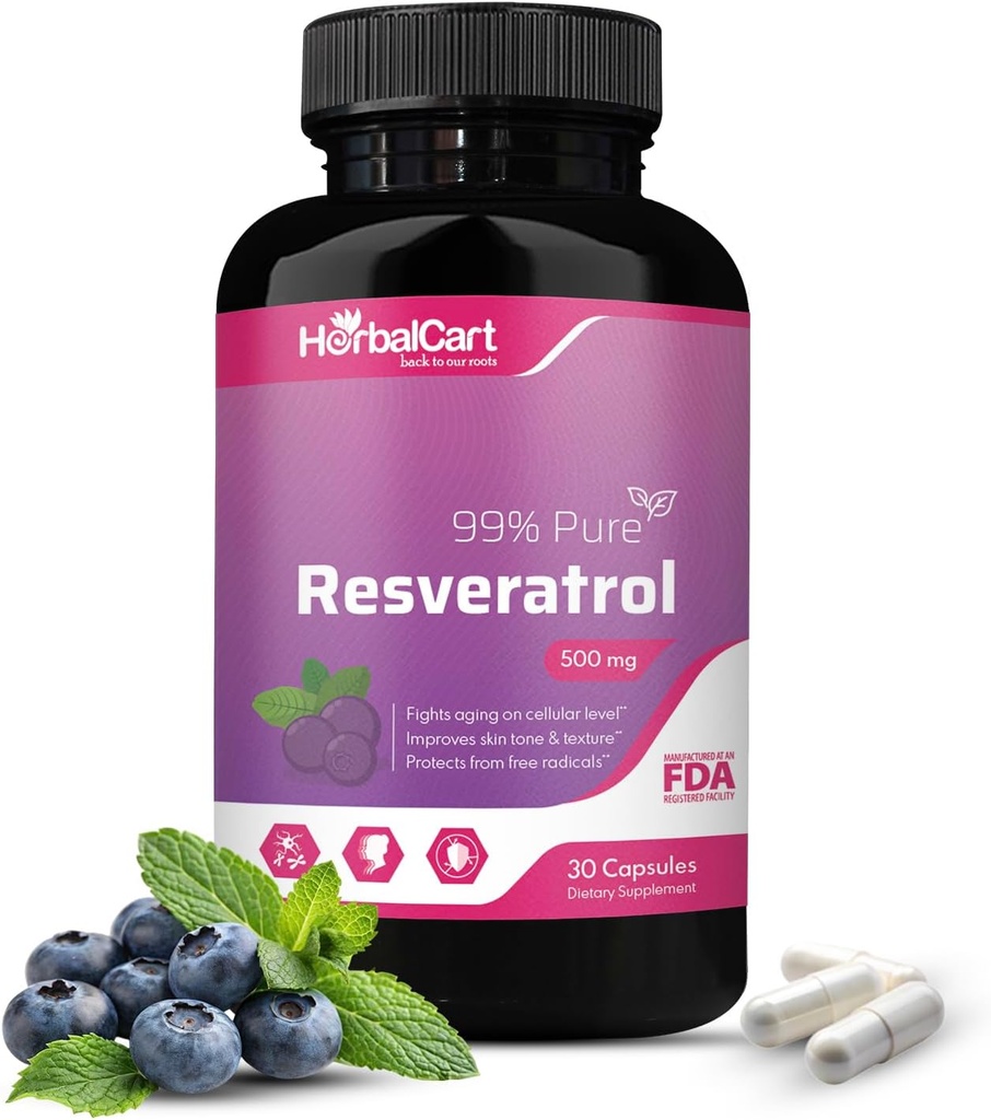 Pure Resveratrol 500 mg – Antioksidant, sunn aldring og hjerte helse støtte