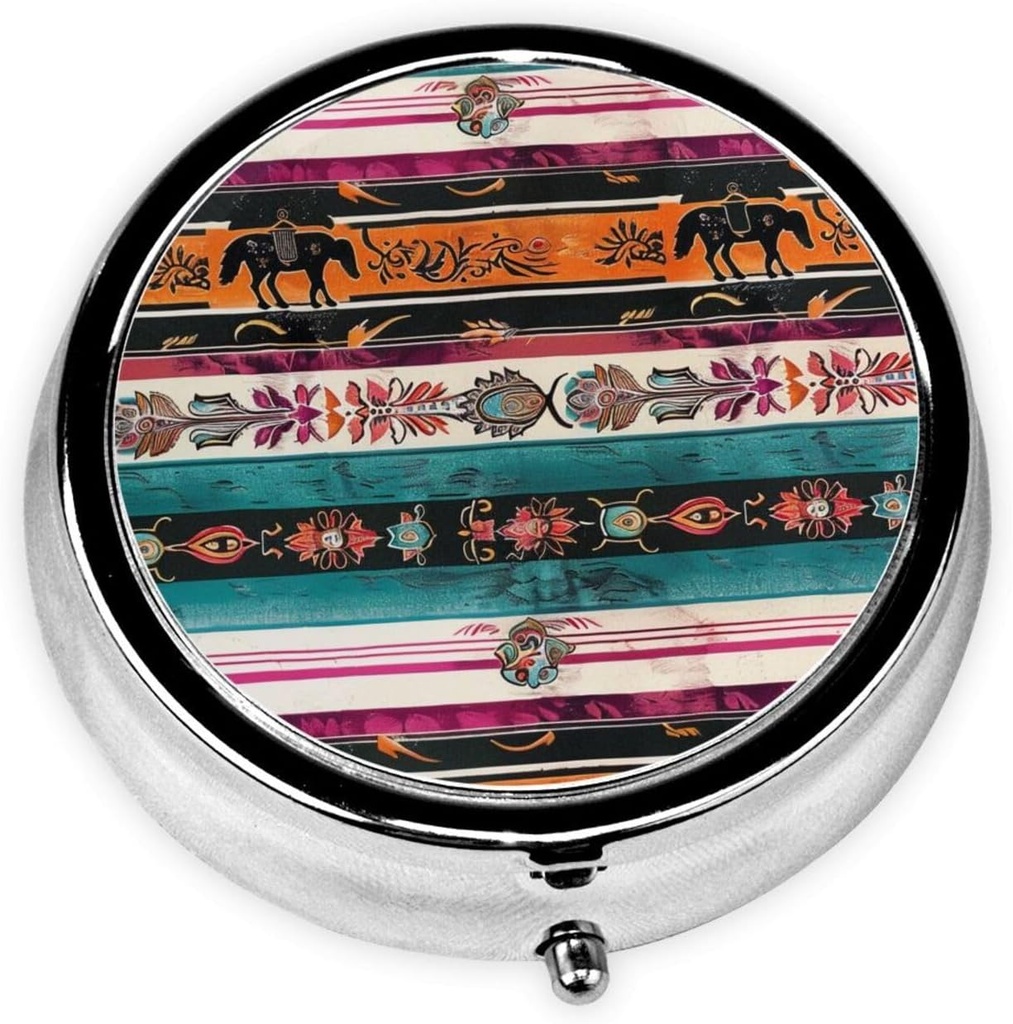 Ló Printed Round Pill Organizer 3 Communications, Portable Mini Pill Box Pill Case Medicine, Vitamin, Halolaj, kiegészítők