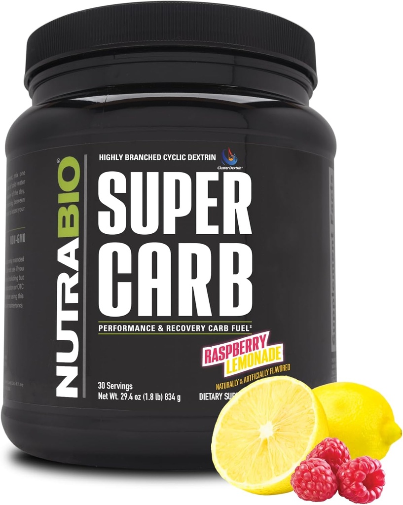 NutraBio Super Carb, Kompüter Dextrin və Electrolytes ilə Carbohidrat Toz, Workout Fuel,Performance, və Muscle Recovery,Cyclic Dextrin,Raspberry Limonade, 30 Sv