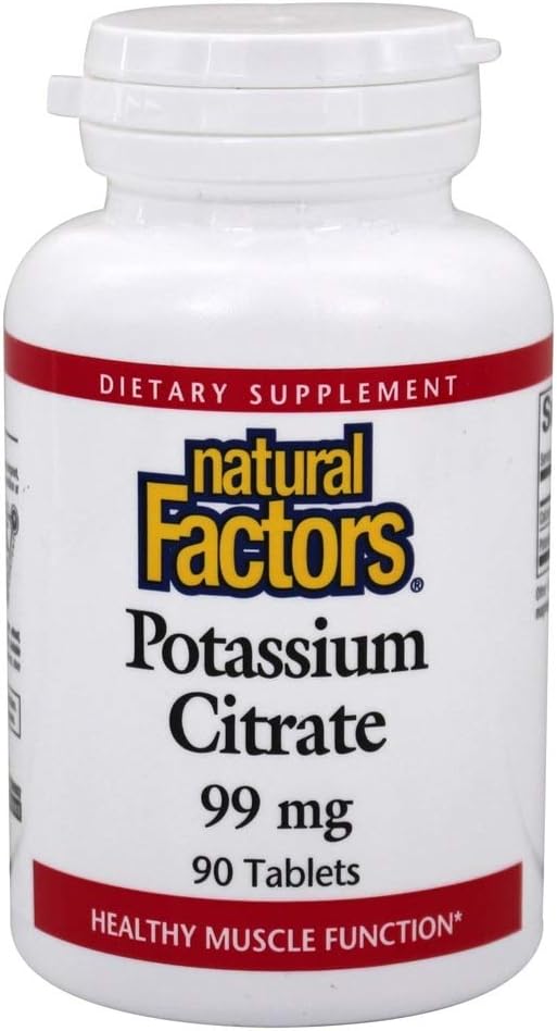 Factores naturales - Citrato de potasio 99mg, soporta músculos saludables, nervios " Corazón, 90 tabletas