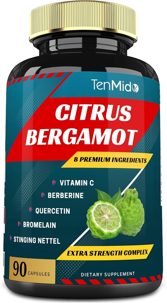 Citrus Bergamot Extract Capsules med VitaminC, Berberine, Quercetin, Bromelain, Echinacea, Black Pepper - 3 månaders leverans, 90caps