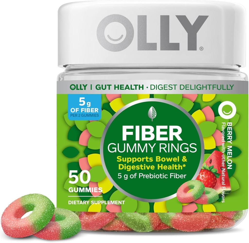 OLLY Fiber Gummy Ring, 5g Prebitic Fiber, FOS (Fructo-olisaccharides), Borry Melon 50ct