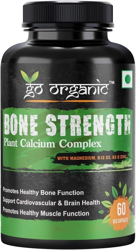 Eleven Zone Bone Strength - Calcio baseado en plantas, magnesio, zinc, vitamina D3, VIT B12, K2 - GMO, soia, ingredientes libres de glute - Suplemento completo de alimentos para a saúde ósea - 60 cápsulas Vegan Friendly