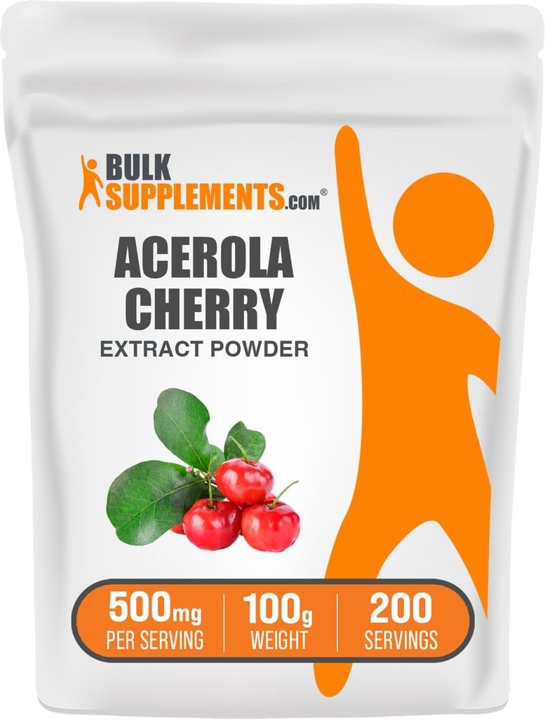 Bulk Suppers.com Acerola 樱桃提取粉 - 天然维生素C 补充, Acerola 樱桃粉 - Vegan & Gluten Free, 每人500毫克, 100g (3.5 oz) (Pack of 1)
