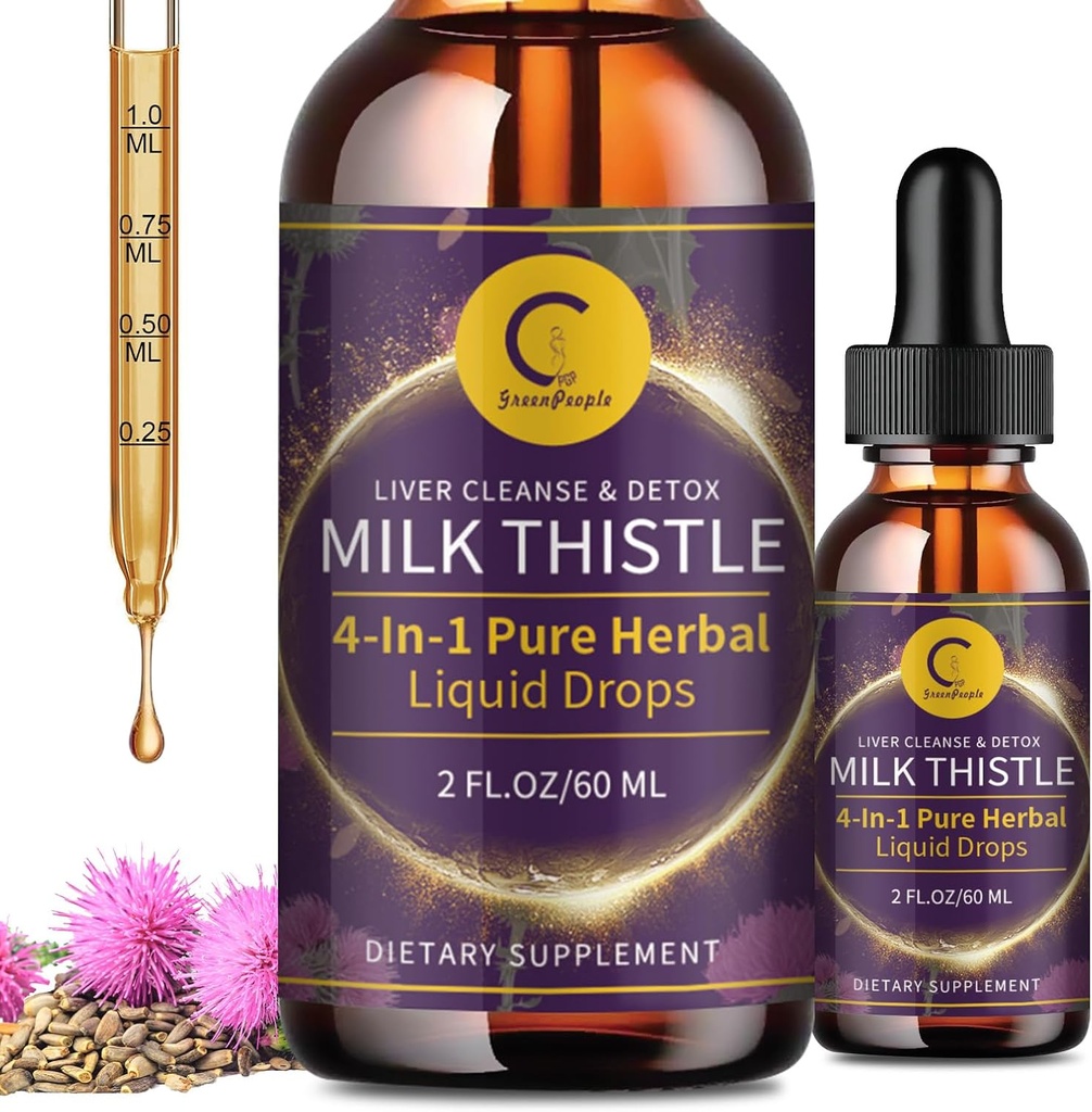 Milk Thistle 提取滴给Liver Cleanse Detox & Reference,Liver 配有 Dandelion Root, Artichoke and Turmeric,全天然草药Liver 支持补充, Vegan, Non-GMO, 2 FL OZ