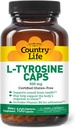 Country Life L-Tyrosine 500mg B6 bitamina gehigarriarekin - Ziurtatutako Gluten-Free, Vegetarian, Kosher, Boosts Focus & Energy, Brain Health onartzen du, argitasuna hobetzen du, ez-GMO - 100 kapsula