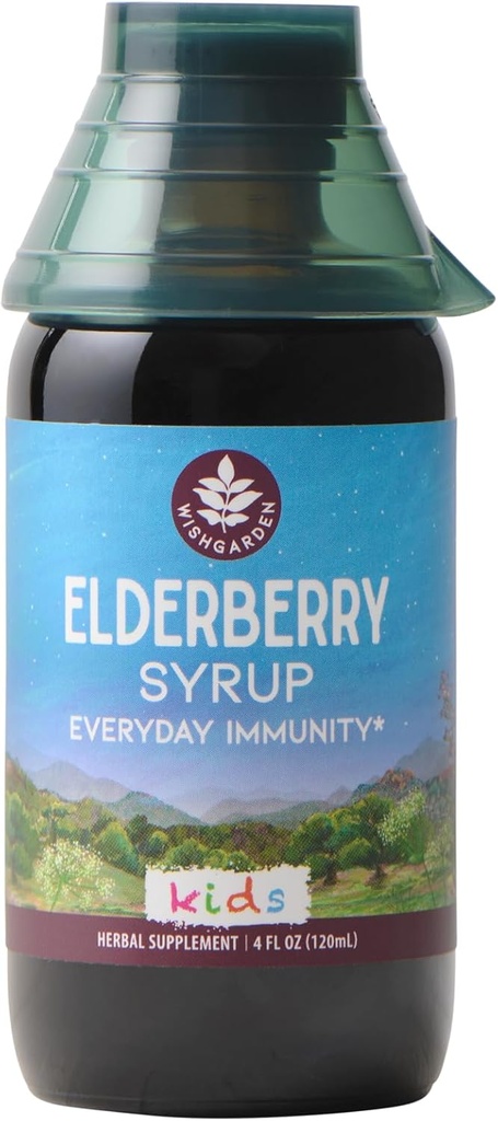 WishGarden Herbs Organic Elderberry Syrup for Kids - Childrens Elderberry Syrup with Black Elderberry, Astragalus, Orange Peel & Honey, Daily Immune Booster for Kids, Children 1+, No Sugar Added, 4oz