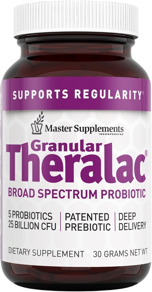 Master Supplementen Granular Theralac - 1,05 oz - Multi-strain Probiotic Powder for Optimal Gut Health - Great for Kids - Vegan, Gluten Free - 40 Servings