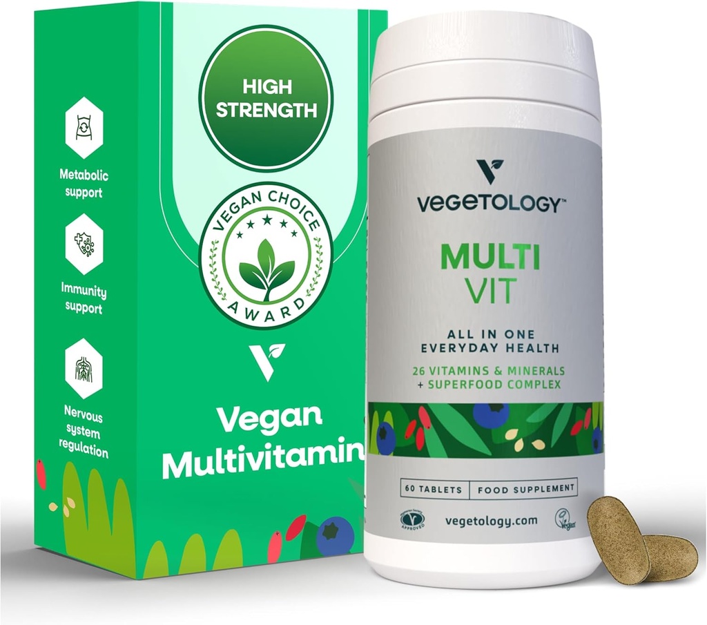 MultiVit Vegan Multivitamin-Ergänzung, 26 Vitamin & Minerals – Vitamin-Ergänzungen für Stoffwechsel, Hirnfunktion und Immununterstützung – Multivitamin für Frauen, Männer & Kinder