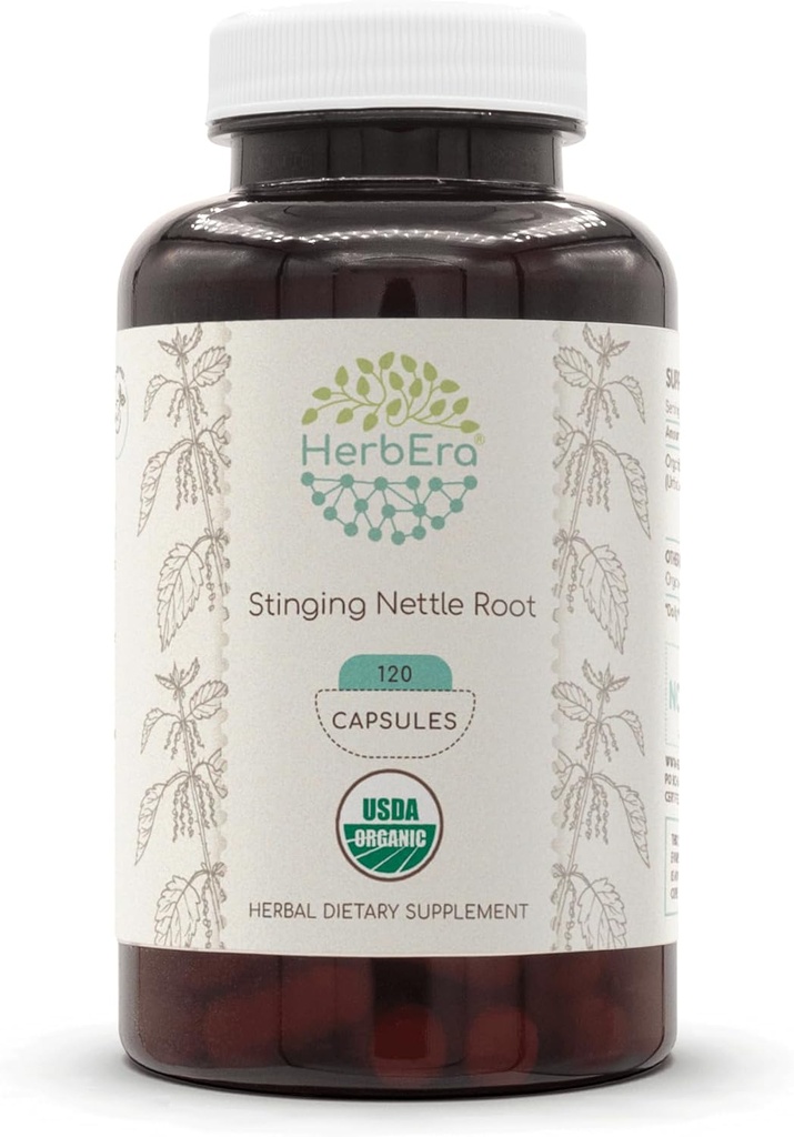 Herbra Sting Nettle Root USDA Orgueic 120 Capellesules Natural Hebalphiphip, Cirtified Vegetas Orlandan i Orguenic Sing Nettle (Urtica Dioica) Drad Root (120 Capules)
