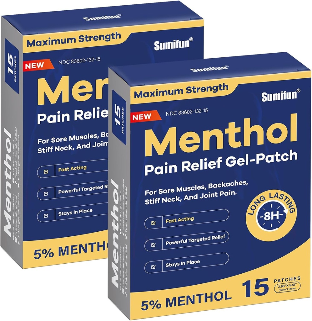 Sumifun% 5 Menthol Pain Relief Patches - 30 Kont Pain Patches for neck, Shoulder, Elbow, Diz & Back Pain Relief - Lower Back Pain Relief Products - Menthol High Pain Relief Patches