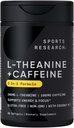 Sports Research L-Theanina Supplement with Caffeine & Coconut MCT Oil - Energia Focada, Alerta & Relaxação Sem Drowsiness - 200mg L Theanina, 100mg Cafeína Orgânica - 60 Liquid Softgels