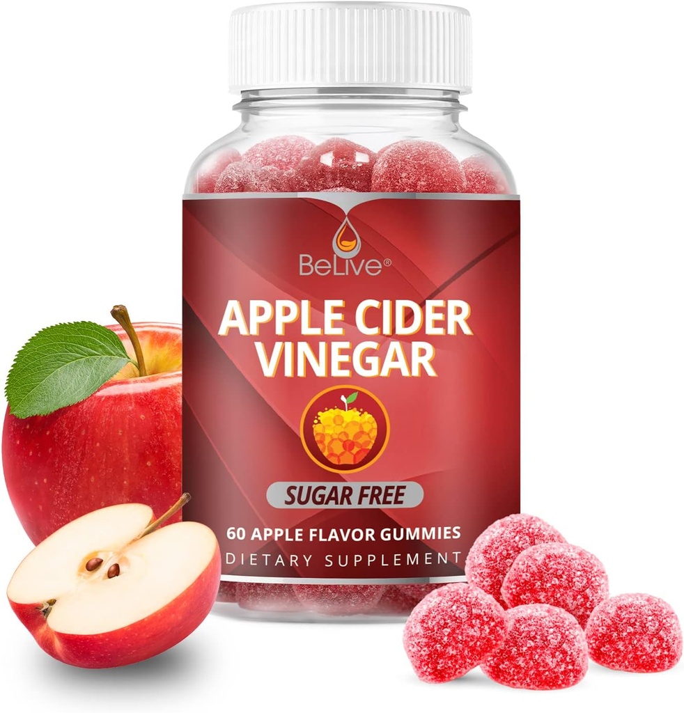 BeLive Apple Cider Vinegar Gummies - ACV Gummies uten sukker I Detox & Cleanse Digestive Helse Jeg Alternativ til Kapsler, Vegansk, Keto Vennlig, Ikke-GMO, Glutenfri