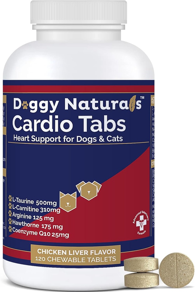 Cardio Tabs Herzunterstützung Ergänzung für Hunde - Aids Cardio Unterstützung und Cardio Kraft Ergänzung für Hund, L-Taurine, L-Carnitin, Hawthorn, L Arginine, Coenzym Q10 - Made in USA - 120 Tablet