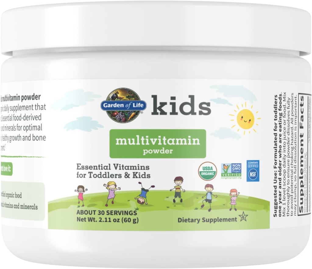 Jardim da Vida Crianças Multivitamin Pó, Vitaminas Diárias e Minerais para Crianças & Crianças - Criança Orgânica Multi Pó com 15 Vitamina C, D3, Zinco para Crescimento Saudável - Sem Glúten - Fonte de 30 dias
