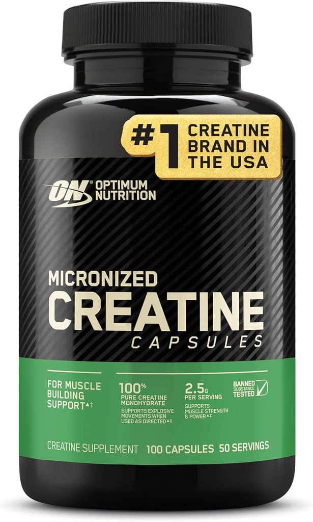 Optimale voeding Micronized Creatine Monohydraat Capsules, Keto Friendly, 2500mg, 100 Capsules
