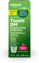 Tussin de coidados básicos, Cough Plus Chest Congestion Syrup para adultos e idades 12 e máis, Raspberry Flavor, 4 fl oz (Pack of 1)