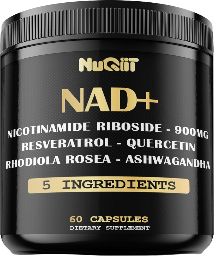 NAD+ תוספת עם Nicotinamide Riboside, Resveratrol, Quercetin, Turmeric, Rhodiola Rosea - 60 Counta
