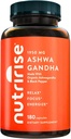 NutriRise Organic Ashwagandha Root Capsules with Black Pepper 1950mg, Natural Stress & Mood, Thyroid & Immune Support Supplement, 수면 보조, Clarity, Focus & Energy, 글루텐 무료, 180 카운트