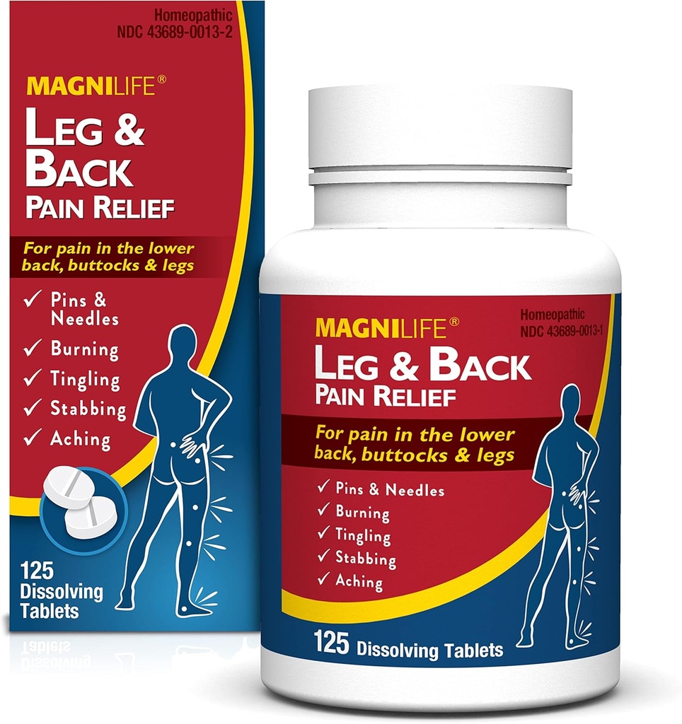 MagniLife Leg & Back Pain Relief, Rapid-Actioning Pain Relief, Firest Soothe Burning, Tingling and Stabbing Pains, Simptomic sau Preventiv, 125 Quick-Dissolve Tablets