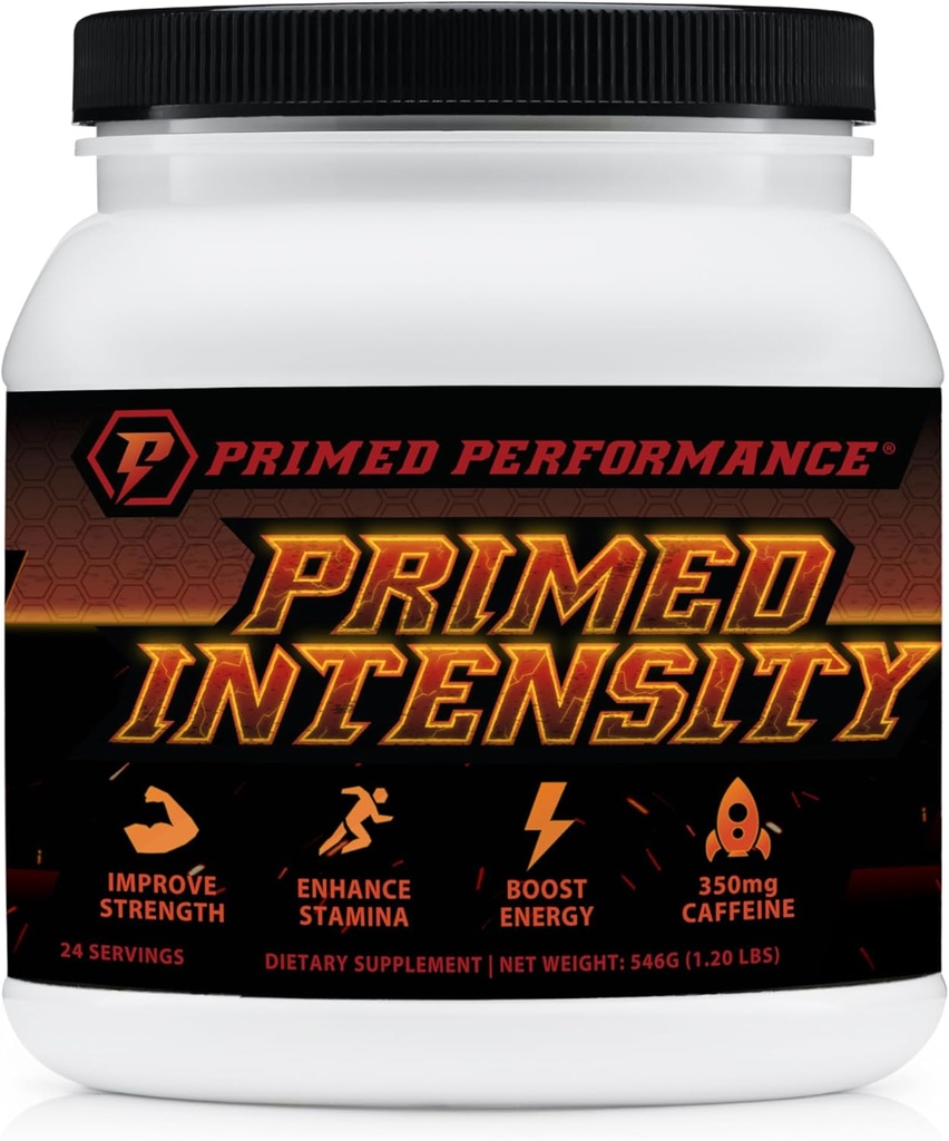 Primed Intensity Pre-Workout Supplement - All Natural - Beta-Alanine, Caffeine, Creatine, Citrulline, NO Booster (24 Servings) (Raspberry Lemonade)