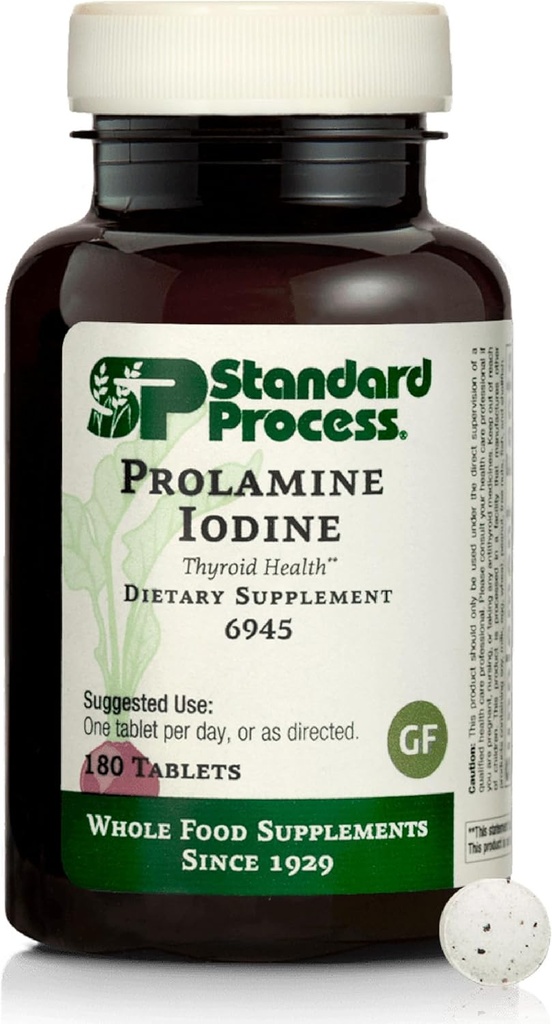 Standard Process Prolamine Jod Thyroid Health Kosttilskud - Vegan, Gluten- Free, Non- Dairy, & Non- Soy - Essential Endokrine Support - 180 tabletter