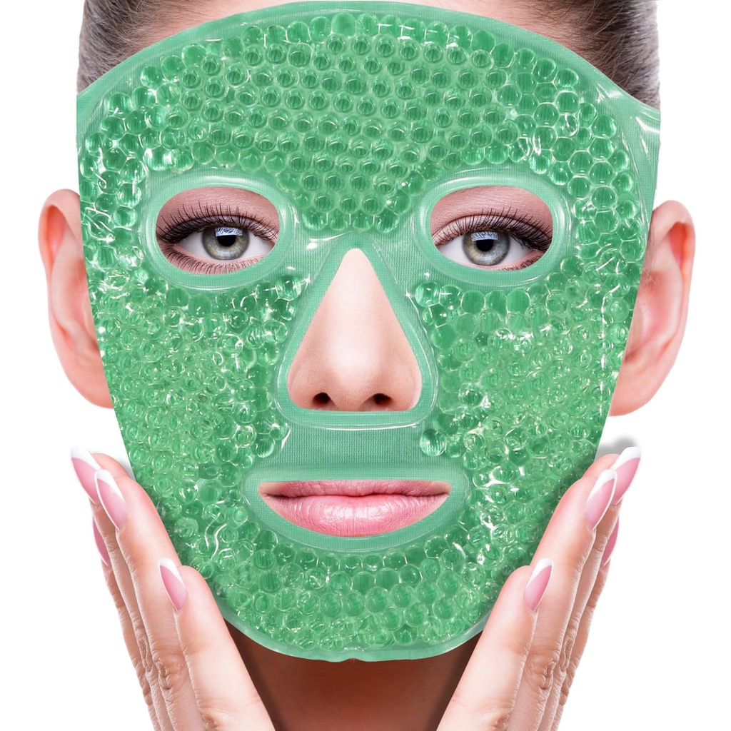 ZNÖCUETÖD Face Eye Mask Ice Pack per la riduzione del poffiness, Bags Under Eyes, Puffy Dark Circles, Migraine,Hot/Cold Pack con Soft Plush Backing (Green #43)
