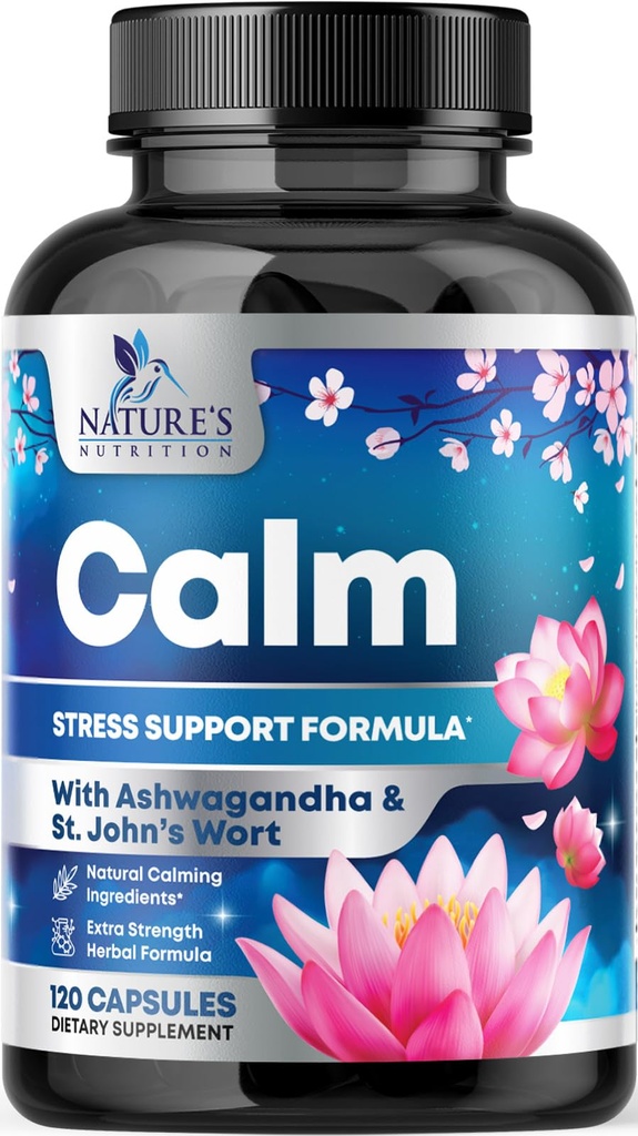 Stress Support Supplement - Extra Strength Ashwagandha, GABA, Magnesium, L-Theanine for Relief - Supports Mood & Focus - Naturally Calm, Unwind & Relax - Eases Tension & Nervousness - 120 Capsules
