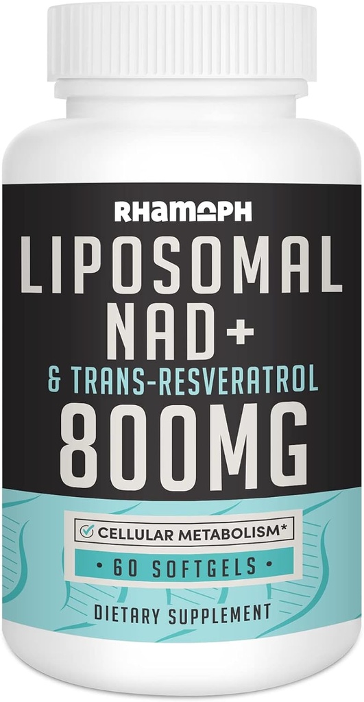 NAD lipozomal + 800 mg cu trans-resveratrol 300 mg, absorbţie maximă, NAD actual + Booting Supliment pentru imbatranire sanatoasa, energie celulara, repararea ADN-ului, Longevity - 60 Softgels