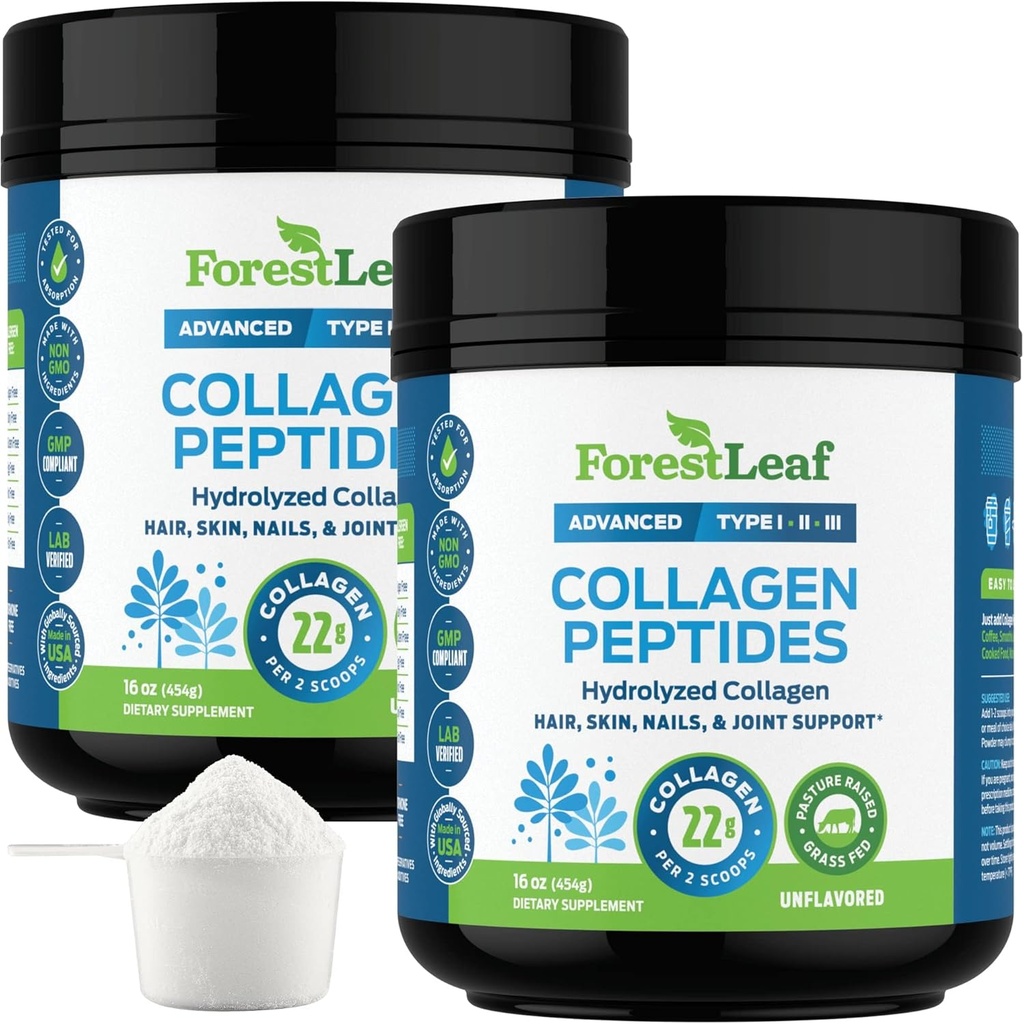 Колаген Peptides прах Unflavored - Hydrolyzed Collagen протеин прах тип 1, 2 и 3 - Трева Fed Keto Collagen прах за жени и мъже - Жизнена коса, кожа, нокти, стави, възстановяване, 11 гр.