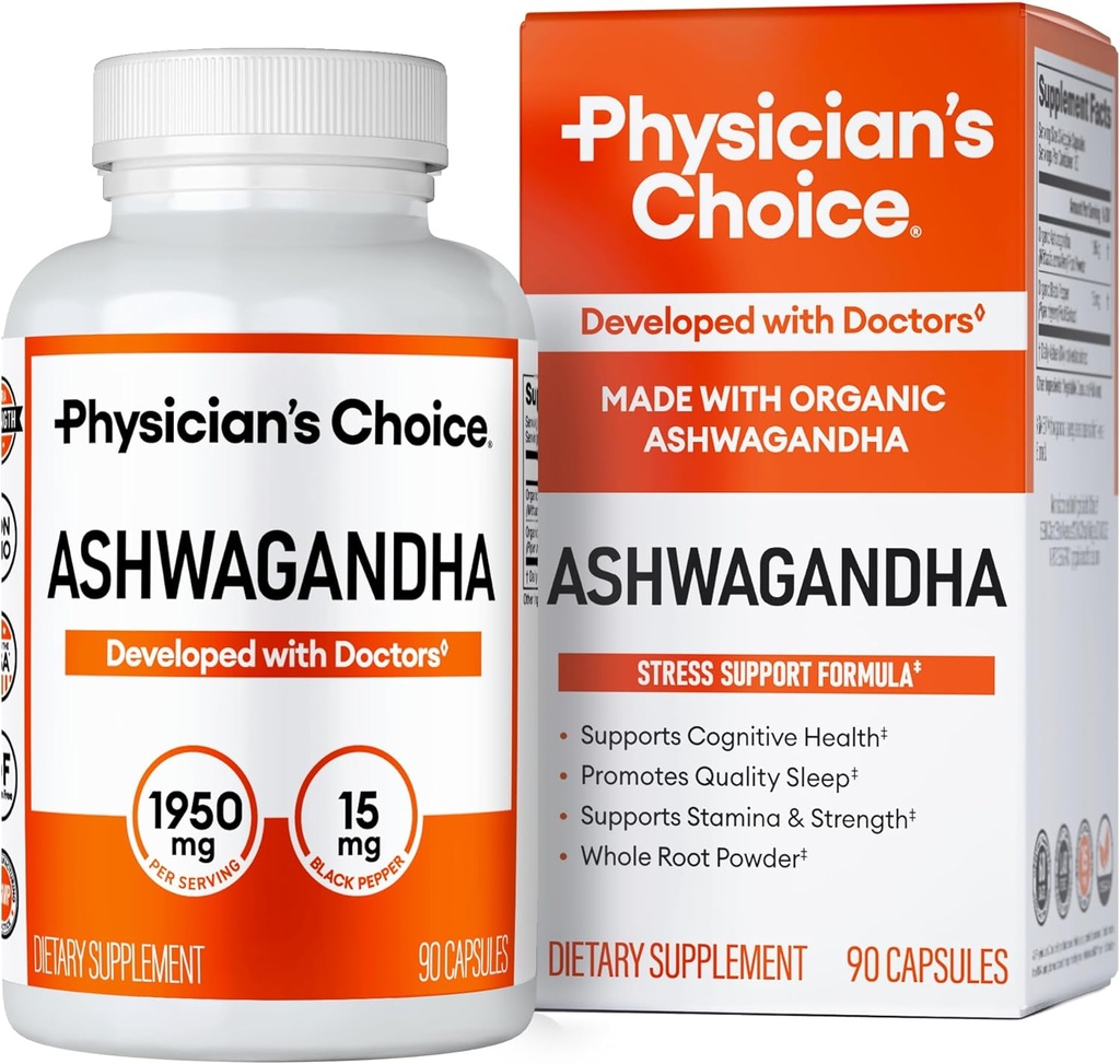 物理学家的CHOICE Ashwagandha 补充品 - 1950mg 生物可用有机物 Ashwagandha 根粉 - 黑椒抽取,压力支持,Mood支持补充品,90 Veggie Ashwagandha Capsules