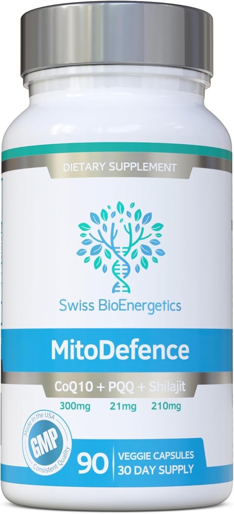 MitoDefence - 300mg CoQ10 з 21mg PQQ та 210mg Shilajit Щоденна доза - All-in-ONE Mitochondrial Support with Enhanced Absorption - Виготовлений та перевірений в США