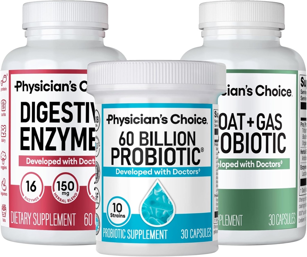 Médico CHOICE Gut Guardian Bundle: 60 Billion Probiotic 30ct + Bloat & Gas Probiotic 30ct + Digestive Enzimas 60ct