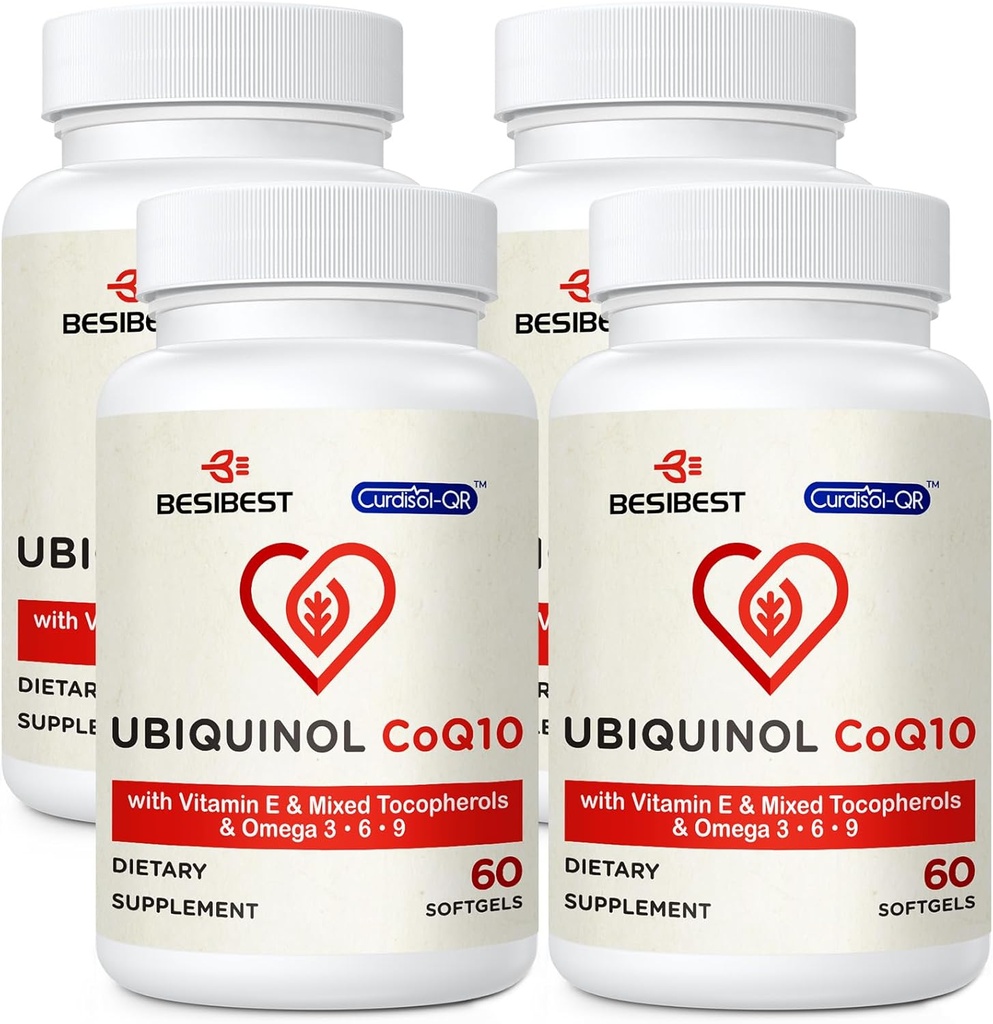 Ubiquinol CoQ10-600mg-Softgel, Đối tượng hoạt động của Coq10 Ubiquinol bổ trợ với vitamin E & Omega 3, 6, 9, High Absorption-Coenzyme-Q10, Antioxidant cho sản xuất năng lượng, 240 bá tước