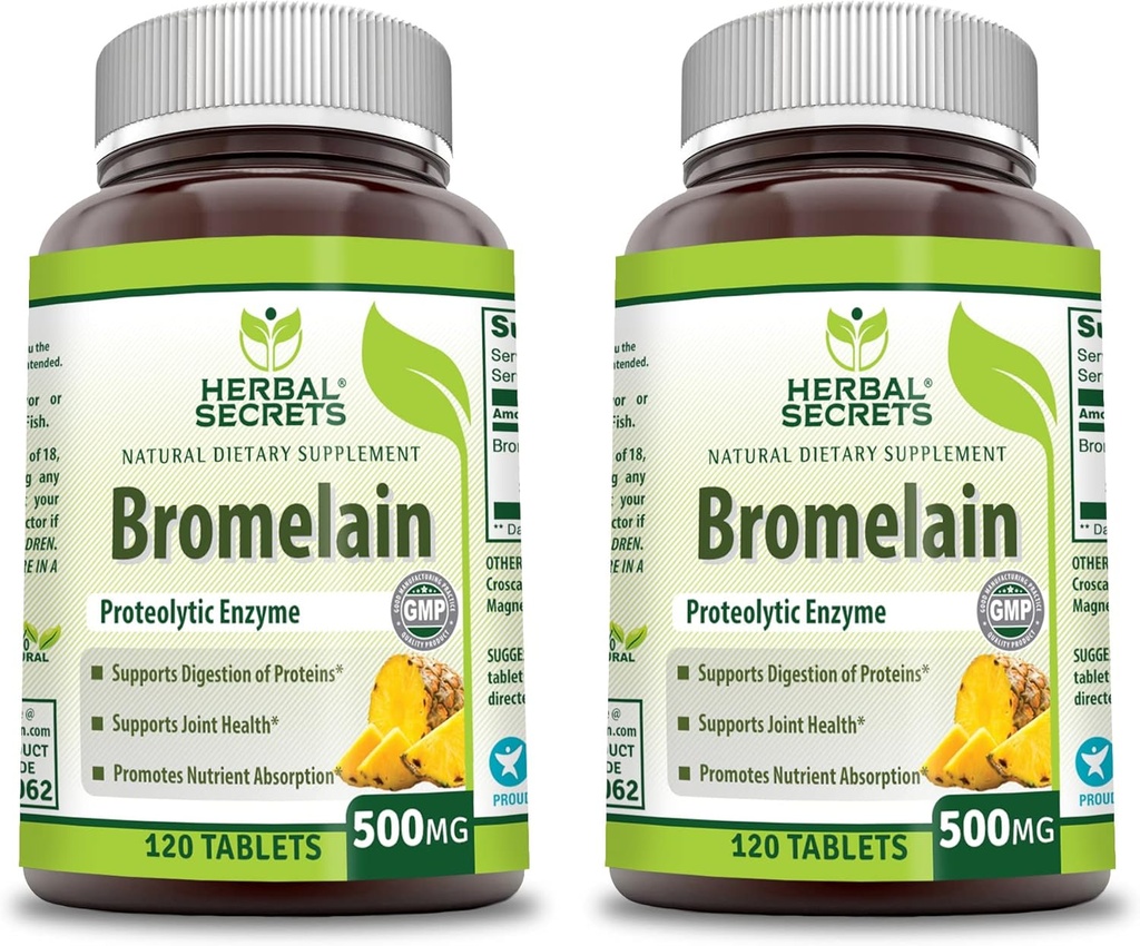Secrets à base de plantes Bromelain 500 Mg 120 Comprimés Suppléments de 2' Non-GMO' Sans gluten' Fabriqué aux États-Unis