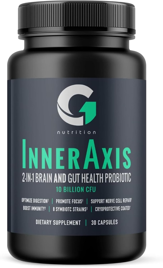 InnerAxis 2-in-1 두뇌와 Gut 건강 Probiotic, 10 억 CFU, Gut, Psychobiotic, Mood 및 두뇌 지원을위한 8 Symbiotic Strains, 여성 및 남성을위한 Acidophilus Probiotic, 30 서빙