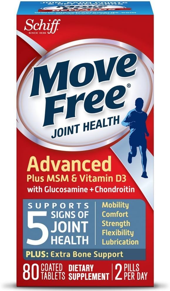 Move Free Advanced Plus MSM та вітамін D3, 80 таблеток - Joint Health Supplement з глюкозаміном та хондроїтином (Pack of 4)