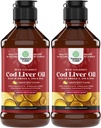 Islandzki Wild Caught Liver Oil Liquid - Fish Oil Drops with Omega 3, EPA, DHA, Witamina D & A - Liquid Cod Liver Supplement for Heart, Joint, Brain & Immune Support - 240 ml (8 unce) 2 Pack