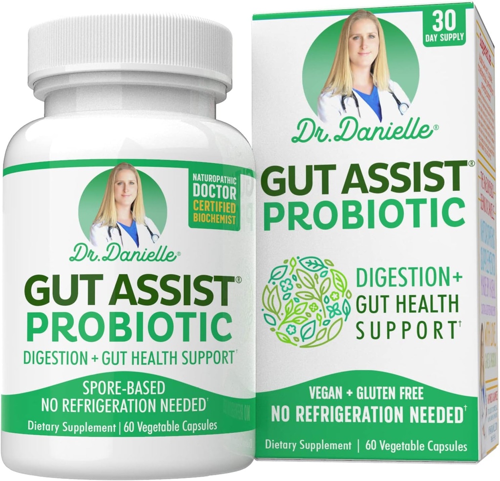 Gut Assist Probiotic - Probiotika pro ženy a muže, Dospělí by Dr. Danielle - Schránka stabilní Probiotický dodatek - No Literation Necessary - Bacillus - 60 Kapsle