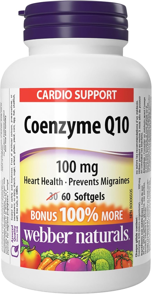 Webber Naturals Coenzym Q10 100 mg, 60 softgels