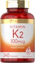 Carlyle Vitamina K2 Suplemento 100 mcg (K2 MK-4) 240 Cápsulas (Sem OGM e sem glúten)